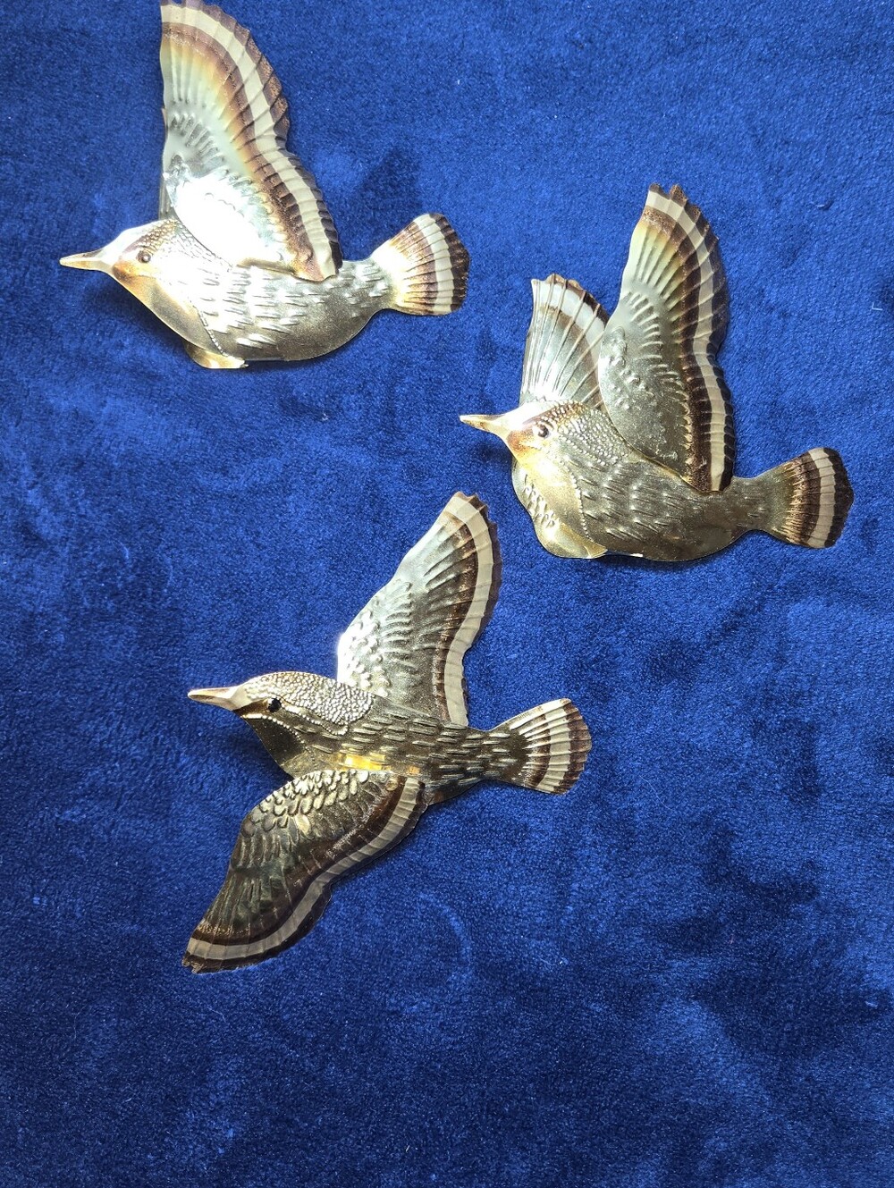 3 Vintage 3D Metal Flying Birds Wall Art Gold Brass Tone Decor Small MCM HOMCO